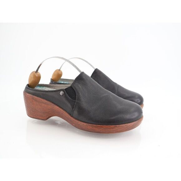 Alegria Sereniti Leather Clog Size 38 8  Mules Black Slip on Wedge Platform Shoe - Picture 1 of 13